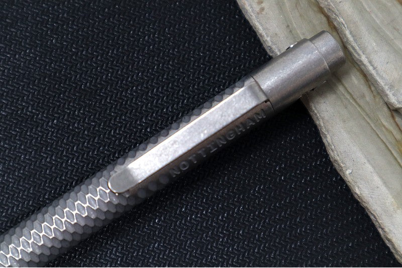 Nottingham Tactical TiButton Single Lock Pen - Right Hand - G2 Full Size - Full Carved Blasted Tumbled