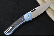 Lionsteel Twain Solid Button Lock Folder - Drop Point Blade / CPM-Magnacut Steel / Blue Titanium Handles with Integral Carbon Fiber Inlay TWBLCF - Northwest Knives