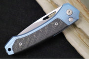 Lionsteel Twain Solid Button Lock Folder - Drop Point Blade / CPM-Magnacut Steel / Blue Titanium Handles with Integral Carbon Fiber Inlay TWBLCF - Northwest Knives