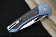 Lionsteel Twain Solid Button Lock Folder - Drop Point Blade / CPM-Magnacut Steel / Blue Titanium Handles with Integral Carbon Fiber Inlay TWBLCF - Northwest Knives
