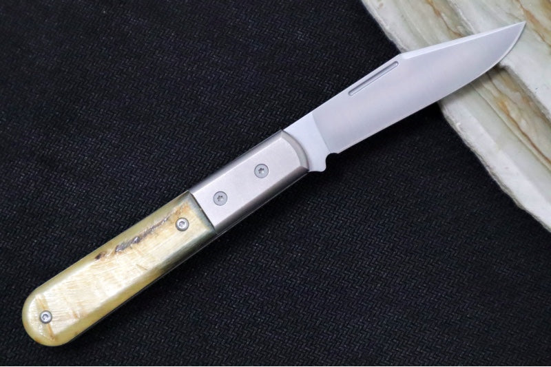 Lionsteel Barlow Slipjoint - Ram Horn Handle / M390 Steel / Shuffler Blade / Satin Finish CK0112RM - Northwest Knives