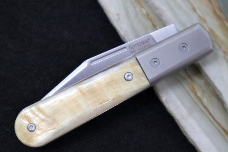 Lionsteel Barlow Slipjoint - Ram Horn Handle / M390 Steel / Shuffler Blade / Satin Finish CK0112RM - Northwest Knives