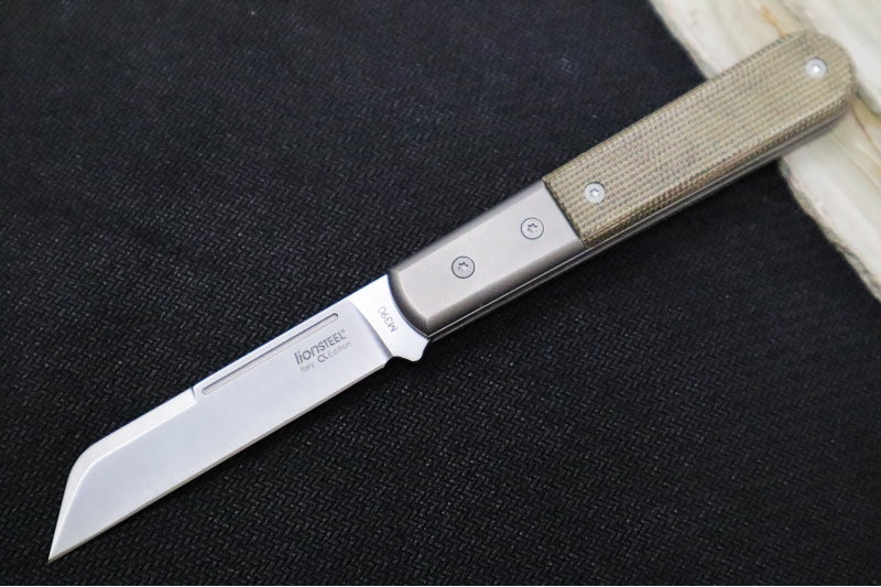 Lionsteel Barlow Slipjoint - Green Canvas Micarta Handle / M390 Steel / Dom (Sheepsfoot) Blade / Satin Finish CK0115CVG