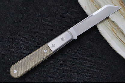 Lionsteel Barlow Slipjoint - Green Canvas Micarta Handle / M390 Steel / Dom (Sheepsfoot) Blade / Satin Finish CK0115CVG