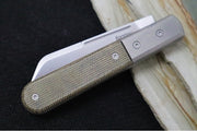 Lionsteel Barlow Slipjoint - Green Canvas Micarta Handle / M390 Steel / Dom (Sheepsfoot) Blade / Satin Finish CK0115CVG - Northwest Knives