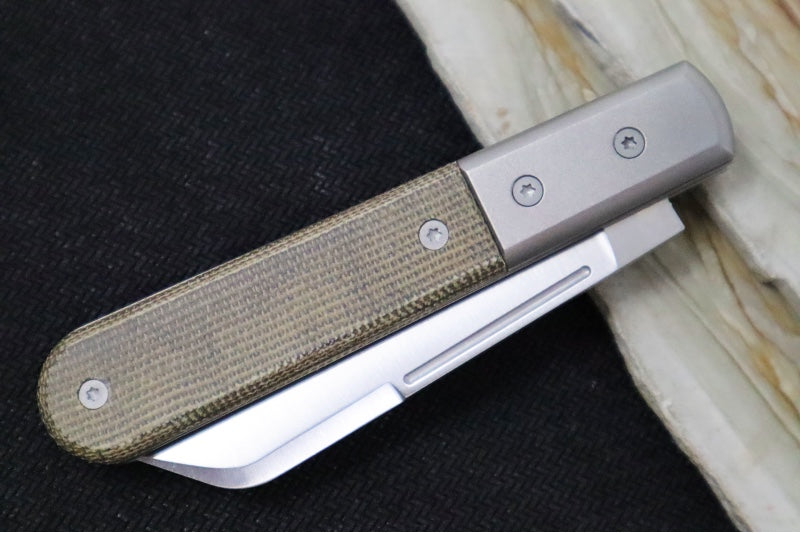 Lionsteel Barlow Slipjoint - Green Canvas Micarta Handle / M390 Steel / Dom (Sheepsfoot) Blade / Satin Finish CK0115CVG - Northwest Knives