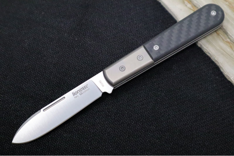 Lionsteel Barlow Slipjoint - Black Carbon Fiber Handle / M390 Steel / Roundhead Blade / Satin Finish CK0111CF - Northwest Knives