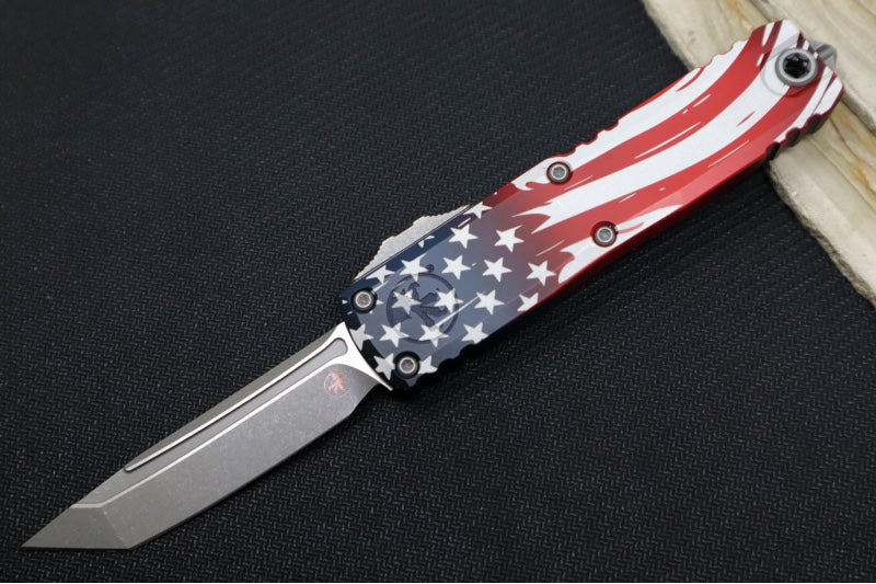 Garage Sale Microtech UTX-85 OTF Gen IV 250th Anniversary 4th of July Edition - Tanto Blade / Apocolyptic Finish / "250th Anniversary 4th of July" Aluminum Handle 12334-10APS-4J250 - Northwest Knives