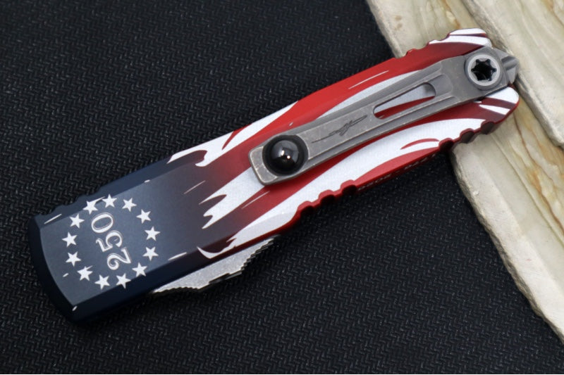 Garage Sale Microtech UTX-85 OTF Gen IV 250th Anniversary 4th of July Edition - Tanto Blade / Apocolyptic Finish / "250th Anniversary 4th of July" Aluminum Handle 12334-10APS-4J250 - Northwest Knives
