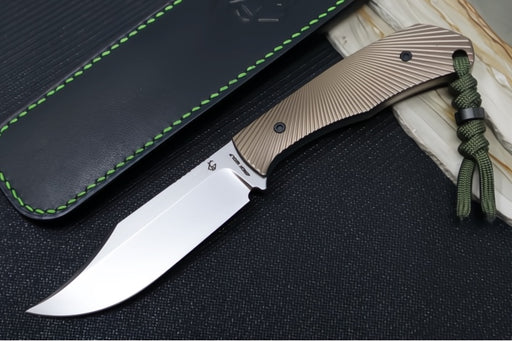 Jack Wolf Knives Bordertown Bowie Fixed Blade Knife - Titanium Starburst Handle / Bowie Blade / CPM-S90V Steel / Satin Finish - Northwest Knives