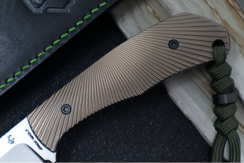 Jack Wolf Knives Bordertown Bowie Fixed Blade Knife - Titanium Starburst Handle / Bowie Blade / CPM-S90V Steel / Satin Finish