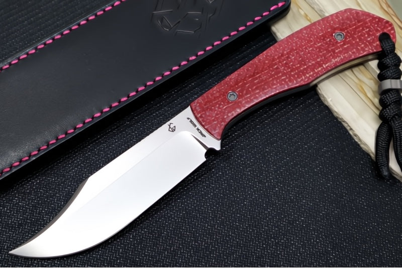 Jack Wolf Knives Bordertown Bowie Fixed Blade Knife - Vibe Jute Bordeaux Handle / BowieBlade / CPM-S90V Steel / Satin Finish