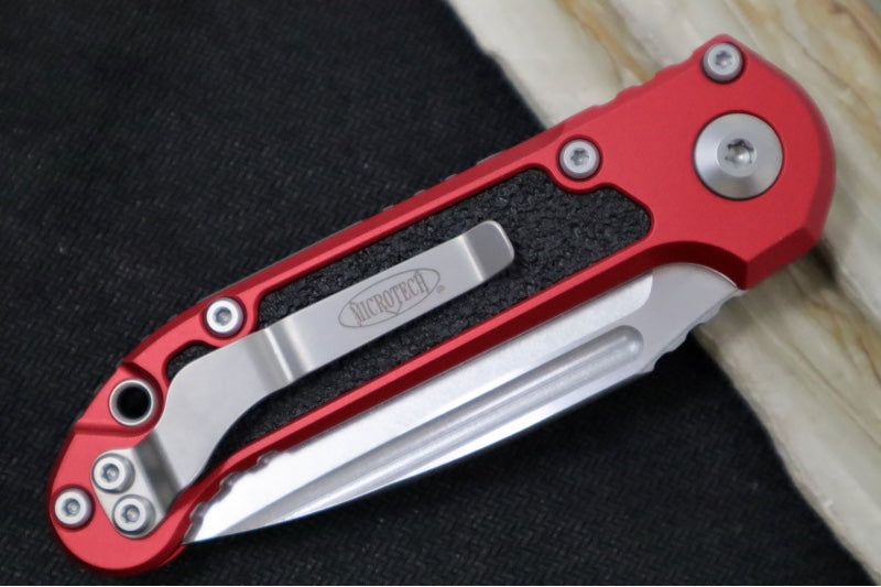 Microtech L.U.D.T Gen III - Stonewashed Finish / Drop Point Blade / Red Aluminum Handle & Black Traction Tape Inlay - 1135-10RD