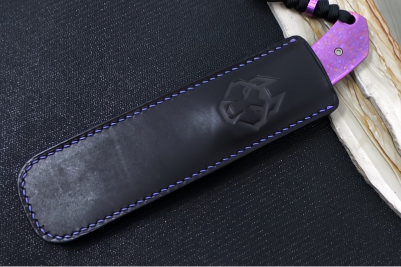 Jack Wolf Knives Bordertown Bowie Fixed Blade Knife - Purple Crystallized Titanium Handle / Bowie Blade / CPM-S90V Steel / Satin Finish
