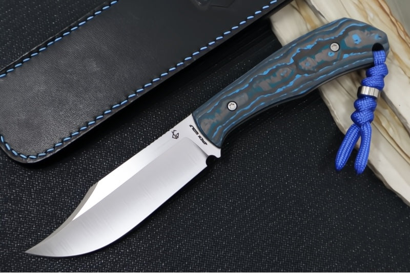 Jack Wolf Knives Bordertown Bowie Fixed Blade Knife - Arctic Storm Fat Carbon Handle / Bowie Blade / CPM-S90V Steel / Satin Finish