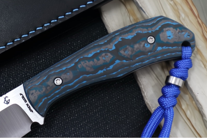Jack Wolf Knives Bordertown Bowie Fixed Blade Knife - Arctic Storm Fat Carbon Handle / Bowie Blade / CPM-S90V Steel / Satin Finish