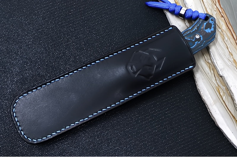 Jack Wolf Knives Bordertown Bowie Fixed Blade Knife - Arctic Storm Fat Carbon Handle / Bowie Blade / CPM-S90V Steel / Satin Finish