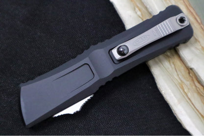 Microtech Combat Troodon OTF Gen III - Stonewashed Finish / Drop Point Blade / Black Anodized Aluminum Handle - 1143-10