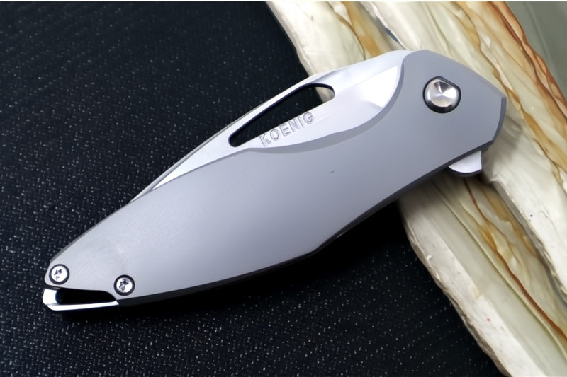 Koenig Mini Arius - Smooth Standard Handle - Stonewashed Blade with Polished Flats - Silver Spacer & Hardware (Gen 1) - Northwest Knives