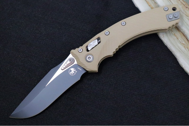 Microtech Amphibian Folder RAM-Lok - Black Finish / Drop Point / Fluted Tan G-10 Handle 137RL-1FLGTTA - Northwest Knives