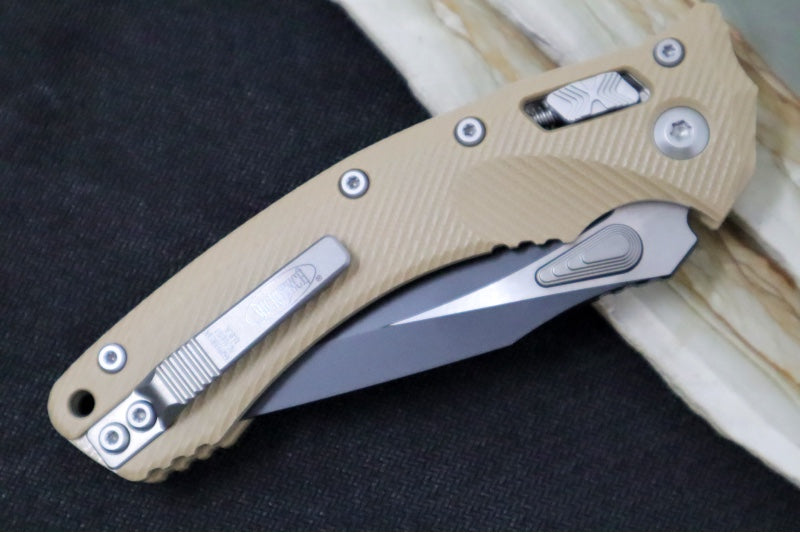 Microtech Amphibian Folder RAM-Lok - Black Finish / Drop Point / Fluted Tan G-10 Handle 137RL-1FLGTTA - Northwest Knives