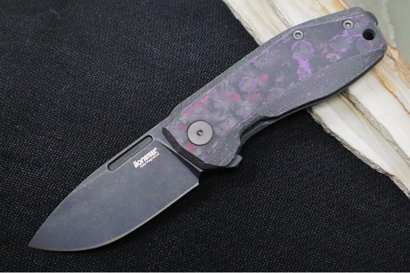Lionsteel Nano Flipper - Old Black PVD Finish / Drop Point Blade / CPM-Magnacut Steel / Purple Haze Fat Carbon Fiber Handle NA01PH - Northwest Knives