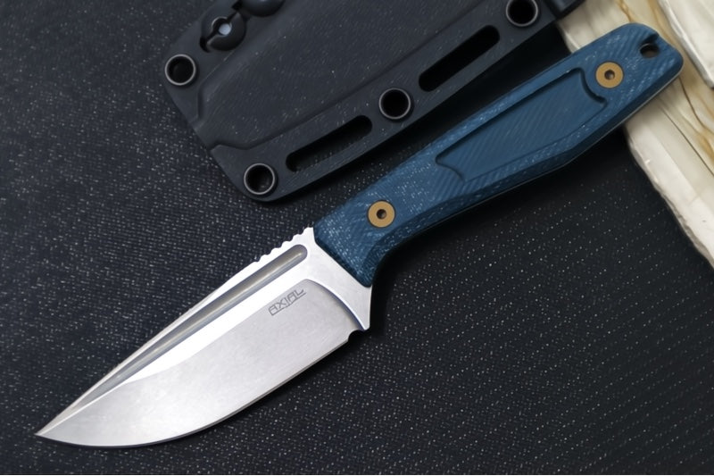 Axial Knives Alpine Ultralight Fixed Blade - Denium Micarta Handle / Drop Point Blade / CPM-Magnacut Steel / Black Kydex Sheath