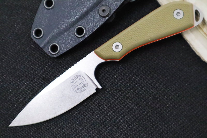 White River Knives Model 1 Caper Pro - CPM-Magnacut Steel / Textured Green & Orange G-10 Handle WRM1-TGO-MAG