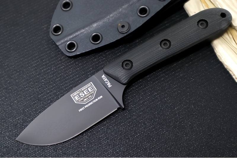 Esee Knives Pacaya Fixed Blade - Black Canvas Micarta Handle / CPM-3V Steel / Black Cerakoted Blade PACAYA-3V-B