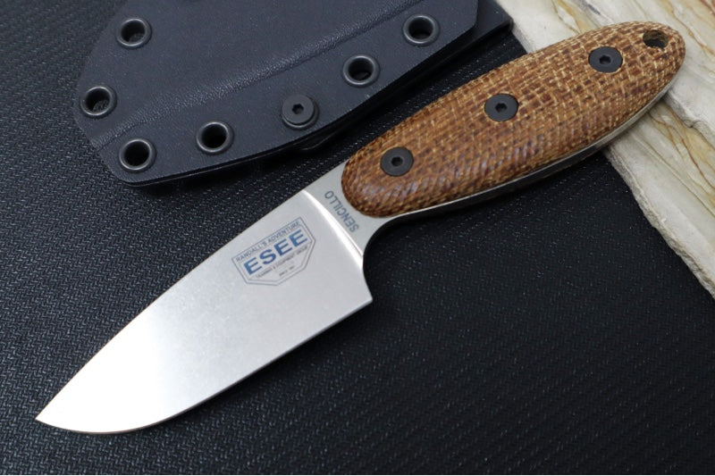 Esee Knives Sencillo Fixed Blade - Brown Burlap Micarta Handle / CPM-Magnacut Steel / Stonewashed Finish SENCILLO-M