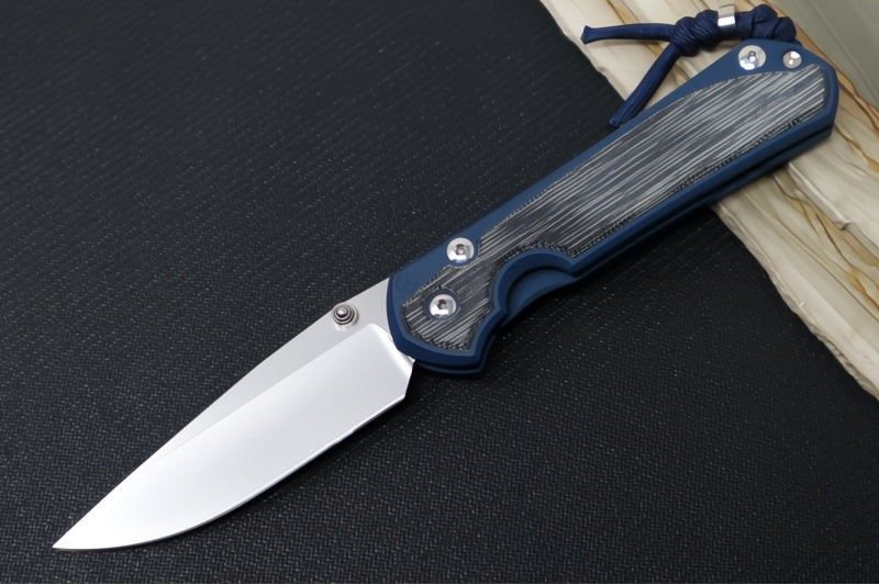 Chris Reeve Knives Large Sebenza 31 NWK Exclusive - Drop Point Blade / CPM-Magnacut Steel / Navy Blue Cerakote Handle with Black Micarta / Midnight Lanyard L31-1736