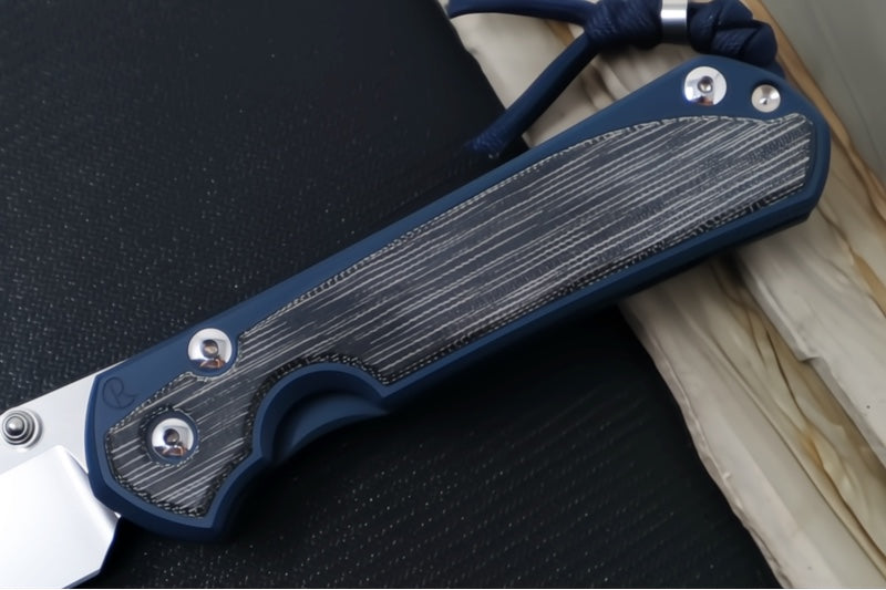 Chris Reeve Knives Large Sebenza 31 NWK Exclusive - Drop Point Blade / CPM-Magnacut Steel / Navy Blue Cerakote Handle with Black Micarta / Midnight Lanyard L31-1736