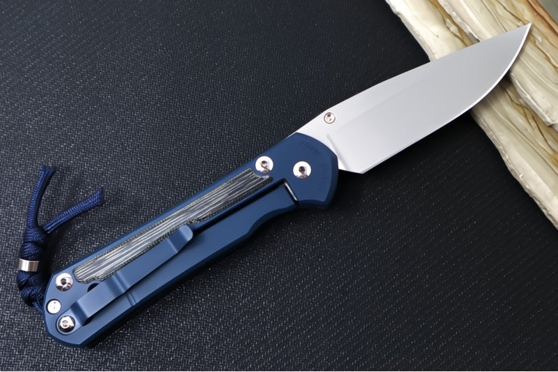 Chris Reeve Knives Large Sebenza 31 NWK Exclusive - Drop Point Blade / CPM-Magnacut Steel / Navy Blue Cerakote Handle with Black Micarta / Midnight Lanyard L31-1736