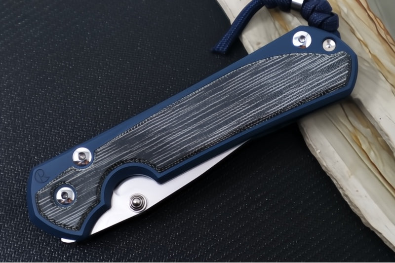 Chris Reeve Knives Large Sebenza 31 NWK Exclusive - Drop Point Blade / CPM-Magnacut Steel / Navy Blue Cerakote Handle with Black Micarta / Midnight Lanyard L31-1736