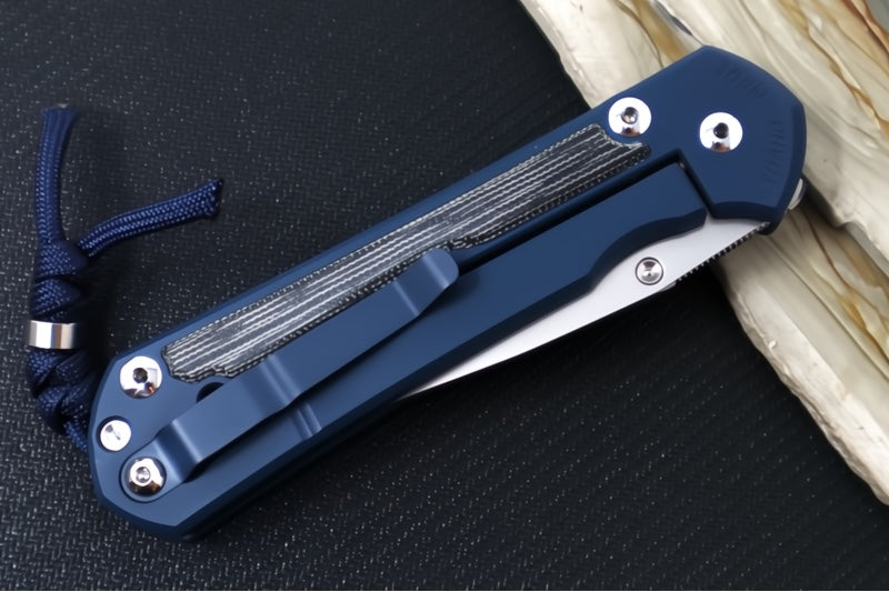 Chris Reeve Knives Large Sebenza 31 NWK Exclusive - Drop Point Blade / CPM-Magnacut Steel / Navy Blue Cerakote Handle with Black Micarta / Midnight Lanyard L31-1736