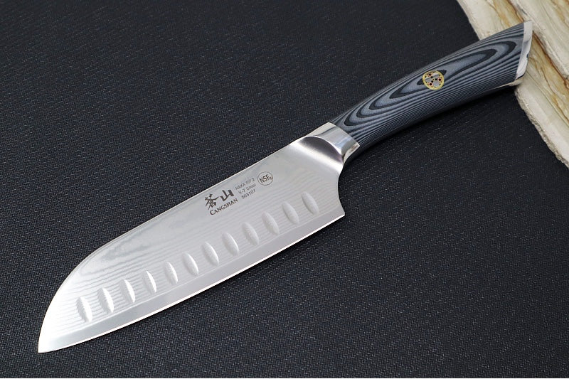 Cangshan Cutlery NAKA Series 6" Santoku Knife - 67 Layered Forged X-7 Damascus - Magnetic Wood Saya Sheath - Northwest Knives