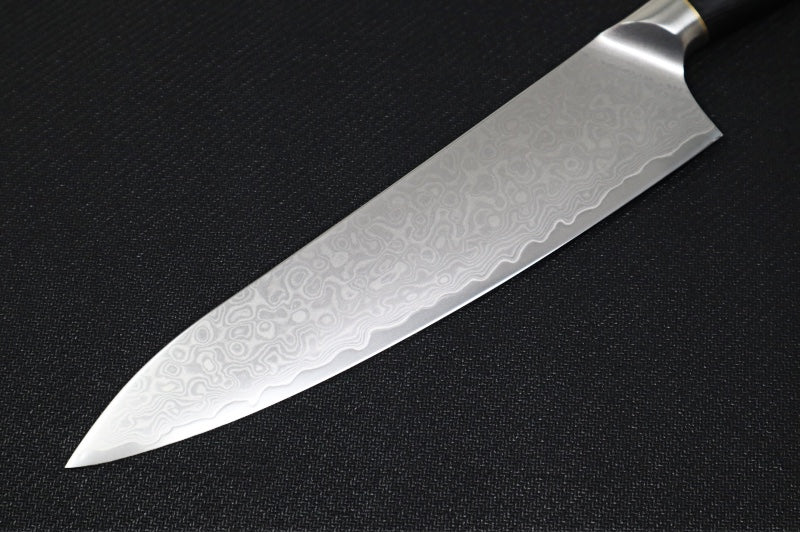 Taski - 8" Chef Knife - 67-layer TS-60 Damascus - Black Pakkawood Handle - Handmade in Seki City, Japan