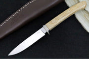 Lionsteel AG01 Fixed Blade - Natural Canvas Micarta Handle & Titanium Bolsters / M390 Steel / Drop Point Blade / Brown Leather Sheath AG01CVN - Northwest Knives
