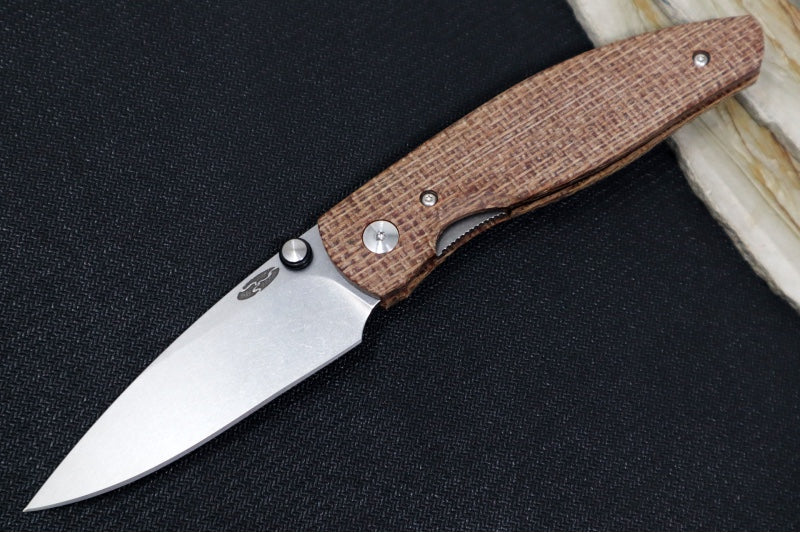 TRM Knives ATOM Linerlock - Burlap Micarta Handle  / Magnacut Steel / Tumbled Finish