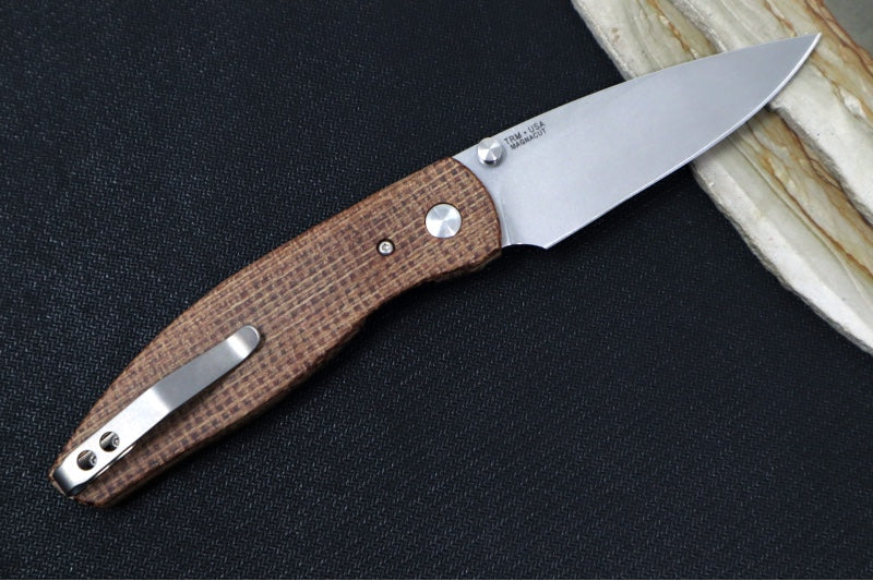 TRM Knives ATOM Linerlock - Burlap Micarta Handle  / Magnacut Steel / Tumbled Finish