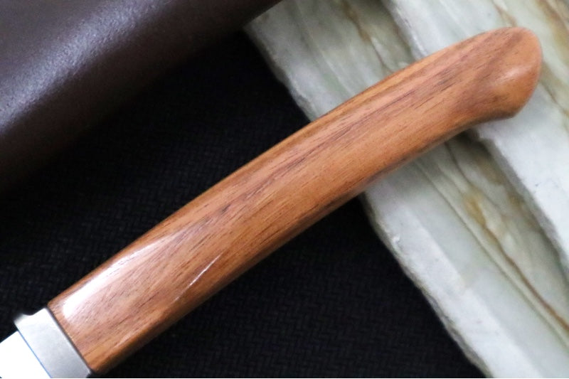 Lionsteel AG01 Fixed Blade - Santos Wood Handle & Titanium Bolsters / M390 Steel / Drop Point Blade / Brown Leather Sheath AG01ST