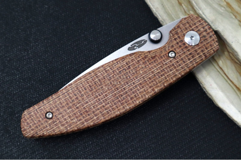 TRM Knives ATOM Linerlock - Burlap Micarta Handle  / Magnacut Steel / Tumbled Finish