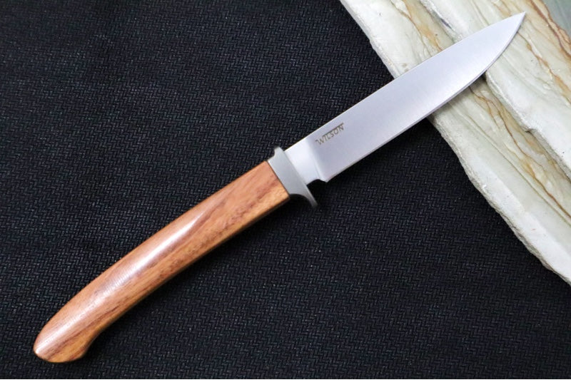 Lionsteel AG01 Fixed Blade - Santos Wood Handle & Titanium Bolsters / M390 Steel / Drop Point Blade / Brown Leather Sheath AG01ST