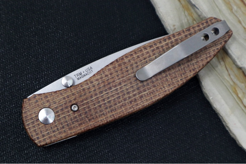 TRM Knives ATOM Linerlock - Burlap Micarta Handle  / Magnacut Steel / Tumbled Finish