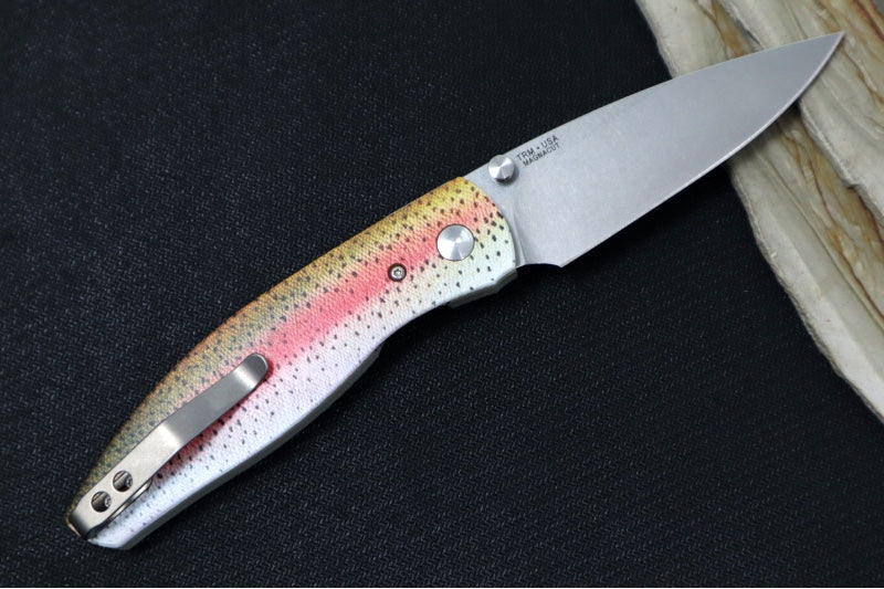 TRM Knives ATOM Linerlock - Rainbow Trout G10 Handle  / Magnacut Steel / Tumbled Finish