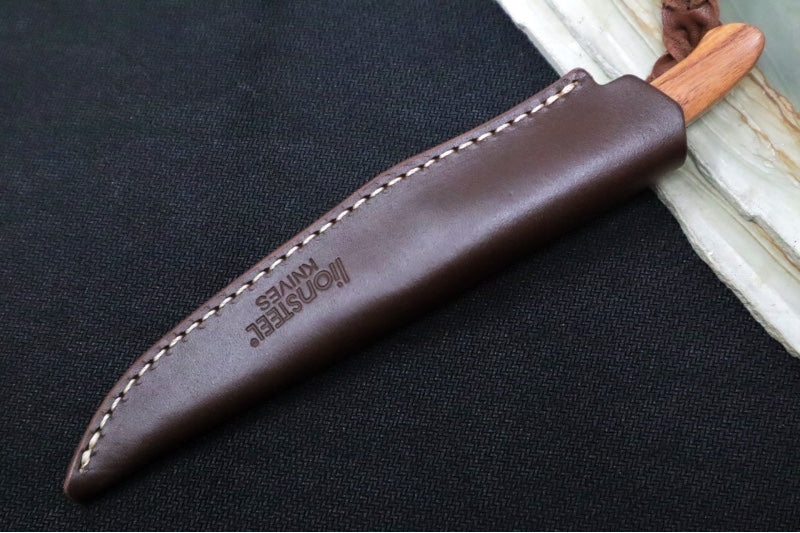 Lionsteel AG01 Fixed Blade - Santos Wood Handle & Titanium Bolsters / M390 Steel / Drop Point Blade / Brown Leather Sheath AG01ST