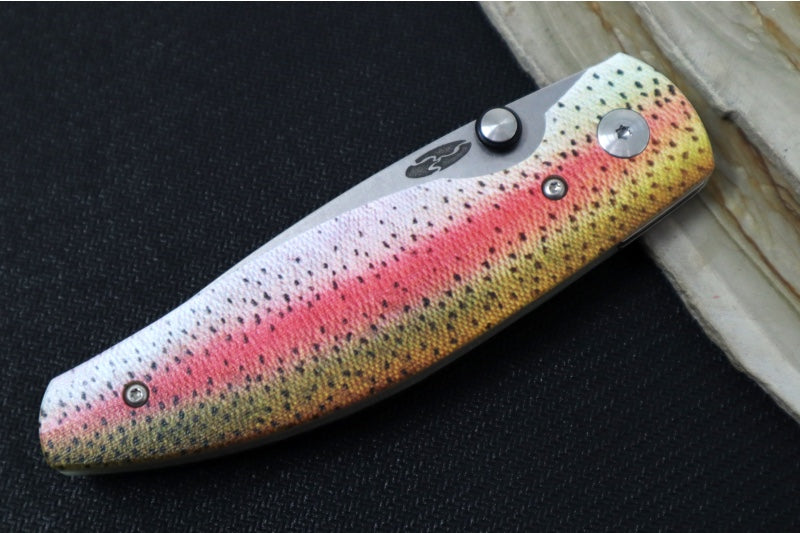 TRM Knives ATOM Linerlock - Rainbow Trout G10 Handle  / Magnacut Steel / Tumbled Finish