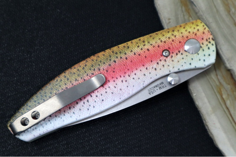 TRM Knives ATOM Linerlock - Rainbow Trout G10 Handle  / Magnacut Steel / Tumbled Finish