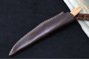 Lionsteel AG01 Fixed Blade - Olive Wood Handle & Titanium Bolsters / M390 Steel / Drop Point Blade / Brown Leather Sheath AG01UL - Northwest Knives