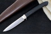 Lionsteel AG01 Fixed Blade - Black G-10 Handle & Titanium Bolsters / M390 Steel / Drop Point Blade / Brown Leather Sheath AG01GBK - Northwest Knives